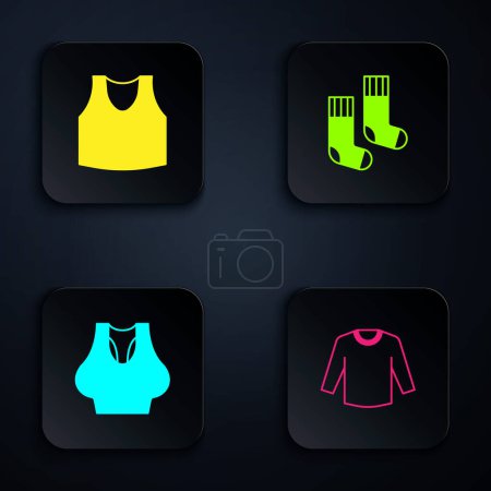 Set Sweater, Undershirt,  and Socks. Black square button. Vector