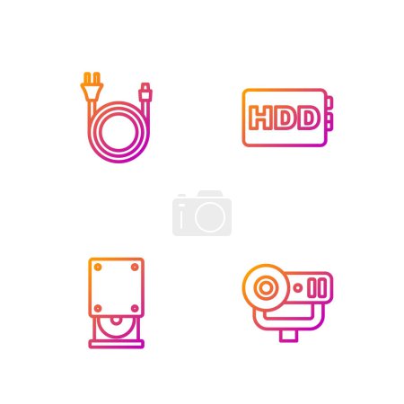 Set line Web camera, Optical disc drive, Electric plug and Hard disk HDD. Gradient color icons. Vector