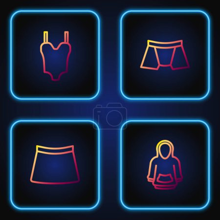 Set line Hoodie, Skirt, Swimsuit and Men underpants. Gradient color icons. Vector
