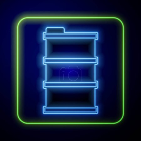 Glowing neon Barrel oil icon isolated on blue background.  Vector