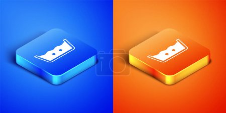 Isometric Washing under 40 degrees celsius icon isolated on blue and orange background. Temperature wash. Square button. Vector