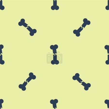 Blue Human broken bone icon isolated seamless pattern on yellow background.  Vector