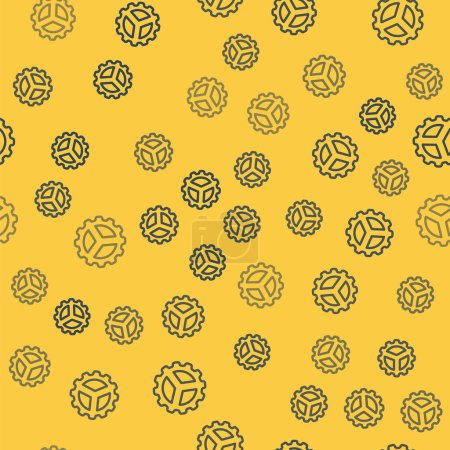 Blue line Bicycle sprocket crank icon isolated seamless pattern on yellow background.  Vector.