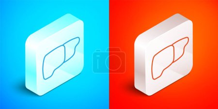 Illustration for Isometric line Human organ liver icon isolated on blue and red background. Silver square button. Vector - Royalty Free Image