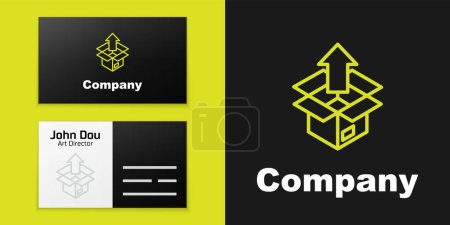 Logotype line Unboxing icon isolated on black background. Logo design template element. Vector