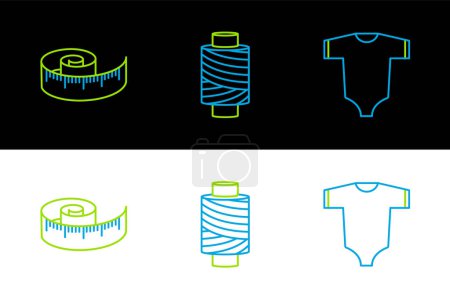 Set line Baby clothes, Tape measure and Sewing thread on spool icon. Vector