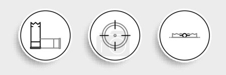 Set line Trap hunting, Cartridges and Target sport for shooting competition icon. Vector