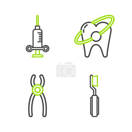 Set line Toothbrush Dental pliers whitening concept and medical syringe icon. Vector.