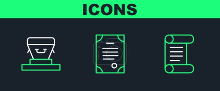 Set line Decree, parchment, scroll, Coffin and Death certificate icon. Vector