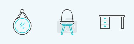Set line Office desk, Mirror and Chair icon. Vector