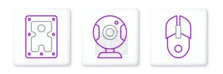 Set line Computer mouse, Hard disk drive HDD and Web camera icon. Vector
