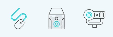 Illustration for Set line Web camera, Computer mouse and Uninterruptible power supply icon. Vector - Royalty Free Image
