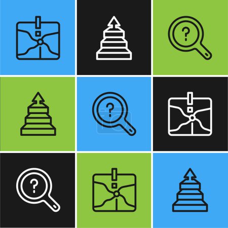 Set line Intersection point, Unknown search and Pyramid chart infographics icon. Vector