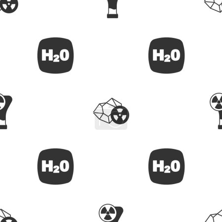 Set Test tube with toxic liquid, Radioactive and Chemical formula H2O on seamless pattern. Vector