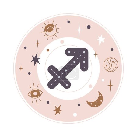 Illustration for Sagittarius Horoscope sign vector - Zodiac astrology element. Esoteric symbol for logo. - Royalty Free Image