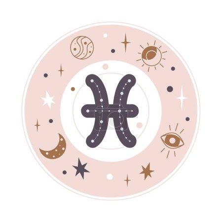Illustration for Pisces Horoscope sign vector - Zodiac astrology element. Esoteric symbol for logo. - Royalty Free Image