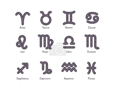 Illustration for Horoscope elements vector - Zodiac astrology signs set. Esoteric symbols for logo or icons. Isolated white background. - Royalty Free Image