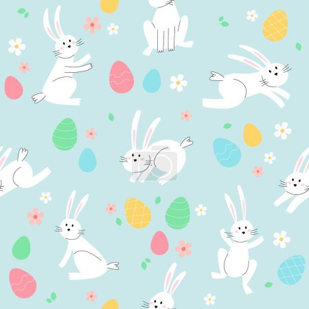 Illustration for Easter bunny trendy pattern. Minimalist holiday characters, cute rabbits, vector illustration background - Royalty Free Image