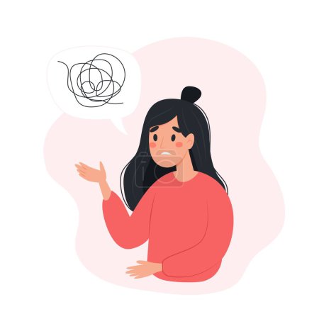 Illustration for Mental health concept - woman talking to about his problems, confused thoughts. Vector illustration in flat style - Royalty Free Image