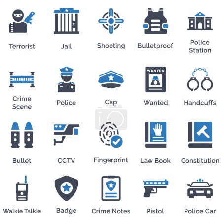 Illustration for Crime investigation icon set (Blue Version) - Royalty Free Image