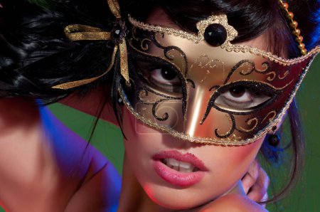 Photo for Sensual woman with colorful makeup and carnival masks - Royalty Free Image