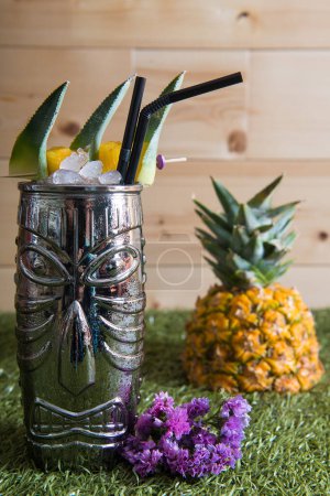 Photo for Delicious cocktail or refreshing mix served and decorated by a bartender - Royalty Free Image