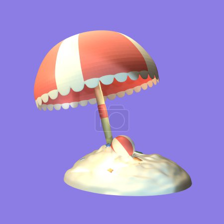 Foto de Paraguas de playa de verano 3D icono renderizado aislado sobre el fondo púrpura. Objetos simples y elegantes para su diseño. - Imagen libre de derechos