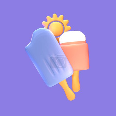 Foto de Icono de helado de verano 3D hecho aislado en el fondo púrpura. Objetos simples y elegantes para su diseño. - Imagen libre de derechos