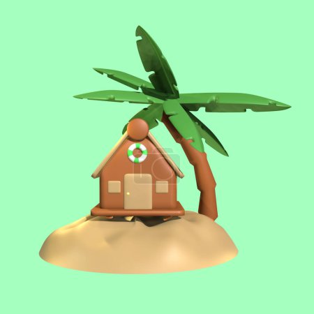 Foto de Icono de bungalow 3D verano renderizado aislado sobre el fondo de color. Objeto simple y elegante para su diseño. - Imagen libre de derechos