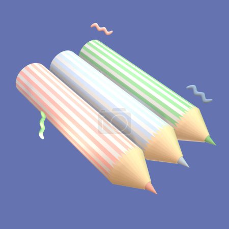 Foto de Icono 3D de vuelta a la escuela lápices de colores renderizados aislados en el fondo de color. objeto simple y elegante para su diseño. - Imagen libre de derechos