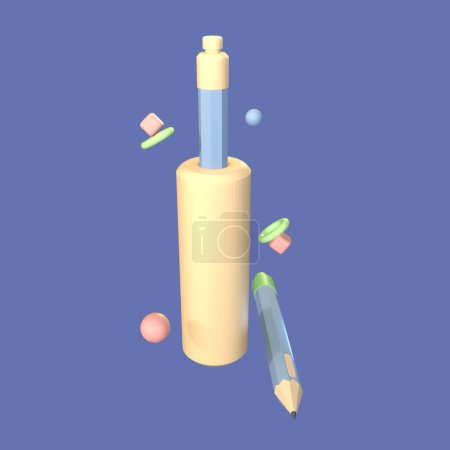 Foto de Icono 3D de vuelta a la escuela lápiz renderizado aislado en el fondo de color. objeto simple y elegante para su diseño. - Imagen libre de derechos