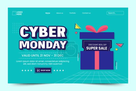 Illustration for Cyber Monday landing page design template easy to customize simple and elegant design - Royalty Free Image