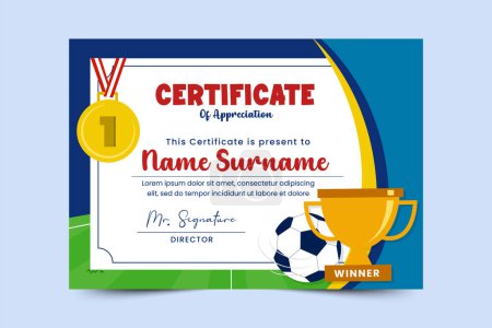 Ilustración de Torneo de fútbol, plantilla de diseño de certificado de evento deportivo fácil de personalizar diseño simple y elegante - Imagen libre de derechos
