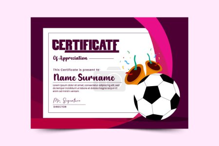 Foto de Torneo de fútbol, plantilla de diseño de certificado de evento deportivo. Diseño de campo y bola con aspecto fresco - Imagen libre de derechos