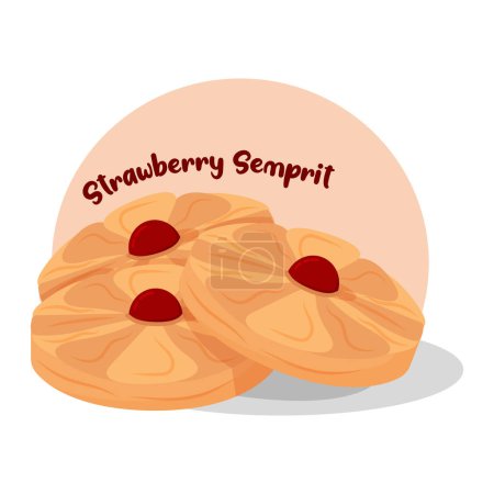 Foto de Illustration of Ramadan Eid Al-Fitr mubarak strawberry semprit cookies simple cute fun delicious and elegant vector design - Imagen libre de derechos