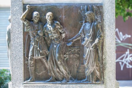 Photo for Cordoba, Spain - Sept 8th, 2020: Monument of Bishop Osio, sculptor Lorenzo Coullaut Valera, 1926. Cordoba, Spain. Biography bas-reliefs - Royalty Free Image