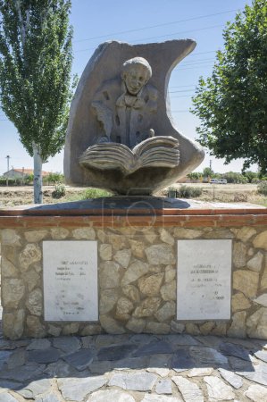 Photo for La Albuera, Spain - Jun 12th, 2021: Hans Christian Andersen monument,  representing the author writing The Ugly Duckling. Badajoz, Spain. - Royalty Free Image