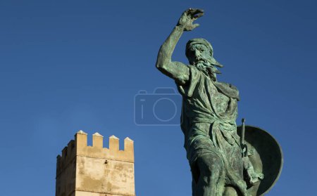 Photo for Badajoz, Spain - April 4th, 2020: Ibn Marwan statue founder of Badajoz, Extremadura, Spain. Sculpted by Estanislao Garcia, 2003 - Royalty Free Image