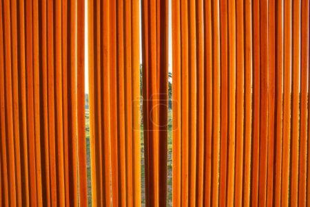Photo for Fly curtains hunging over a doorway. Plastic strips curtain - Royalty Free Image