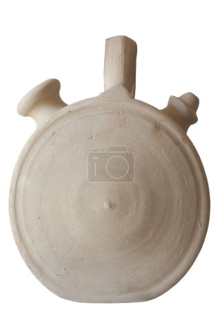 Photo for White earthenware botijo, traditional clay pot jug to keep fresh water. Circular shape - Royalty Free Image