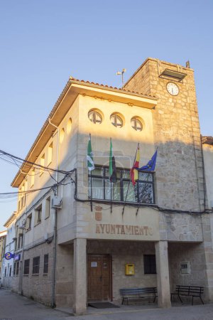 Photo for Villasbuenas, Spain - Feb 4th, 2022: Villasbuenas de Gata, beautiful little town in Sierra de Gata, Caceres, Extremadura, Spain. Town hall building - Royalty Free Image