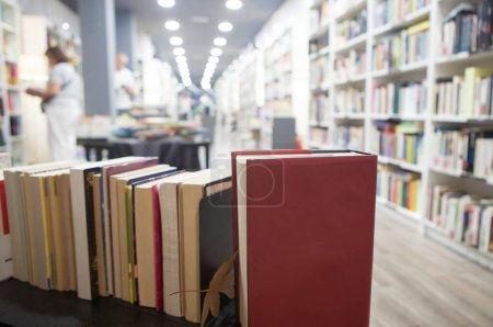 Photo for Second hand bookshop background. Selective focus - Royalty Free Image
