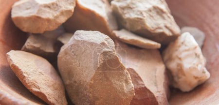 Photo for Quartzite pebbles from alluvial terraces of Vegas Altas del Guadiana, Orellana la Vieja, Badajoz. Selective focus - Royalty Free Image
