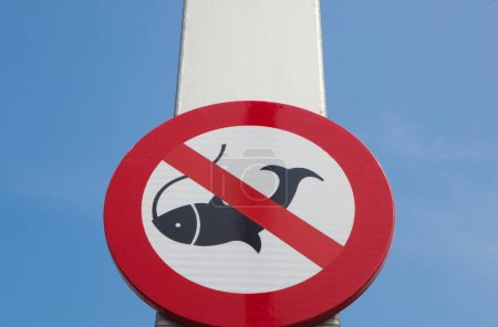 Téléchargez les photos : Aucun panneau de pêche attaché à la canne blanche. Fond bleu ciel - en image libre de droit