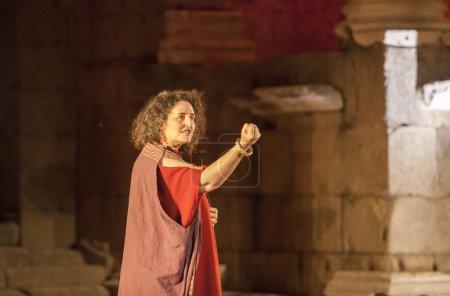 Photo for Merida, Spain - Jun 3rd, 2023: Performance of Medea at the Roman Theatre of Merida. Merita Ludica Festival 2023 - Royalty Free Image