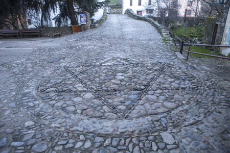 Hervas Jewish Quarter.  Pebbles pavement decorated with Star of David. Ambroz Valley village. Caceres, Extremadura, Spain