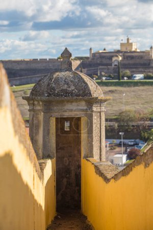 Fortress of Santa Luzia seen from Elvas downtown fortifications, Portugal. Sentry vox detail