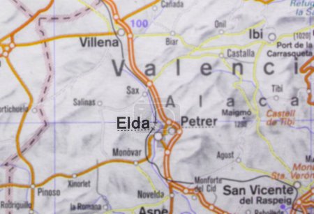 Photo for Elda city on map, Valencian Community, Spain. Selective focus on city - Royalty Free Image
