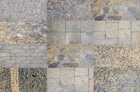 Monumentale komplexe Straßenbeläge, Caceres, Spanien. Horizontale Mosaikzusammensetzung