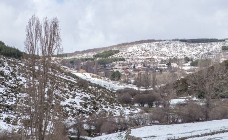 Hoyos del Collado overview, Avila, Castile and Leon, Spain. Snowy landscape